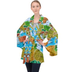 World Map Long Sleeve Velvet Kimono  by Ket1n9