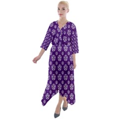 White Pentacle And Purple Pattern Quarter Sleeve Wrap Front Maxi Dress by cheekywitch