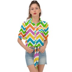 Chevron Pattern Design Texture Tie Front Shirt 