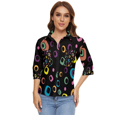 Abstract Background Retro 60s 70s Women s Quarter Sleeve Pocket Shirt by Apen