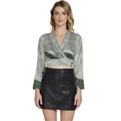 Banana Leaf Plant Pattern Long Sleeve Tie Back Satin Wrap Top by anzea