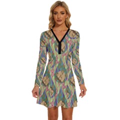 Tribal Background Boho Batik Long Sleeve Deep V Mini Dress  by anzea