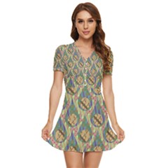 Tribal Background Boho Batik V-neck High Waist Chiffon Mini Dress by anzea