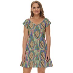 Tribal Background Boho Batik Short Sleeve Tiered Mini Dress by anzea