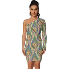 Tribal Background Boho Batik Long Sleeve One Shoulder Mini Dress by anzea