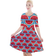 Illustrations Watermelon Texture Pattern Quarter Sleeve A-line Dress With Pockets by anzea