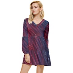 Illustrations Space Purple Tiered Long Sleeve Mini Dress by anzea