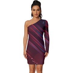 Illustrations Space Purple Long Sleeve One Shoulder Mini Dress by anzea