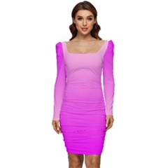 Gradient Pink - Pastel Yellow Pink Rosa Women Long Sleeve Ruched Stretch Jersey Dress by 2607694c