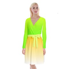 Gradient  Green, Yellow Long Sleeve Velvet Front Wrap Dress by 2607694c