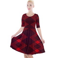 Pattern Black Red Quarter Sleeve A-line Dress With Pockets by 2607694c