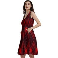 Pattern, Red, Black,  Sleeveless V-neck Skater Dress With Pockets by 2607694c