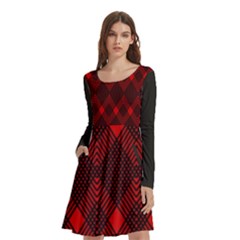 Pattern, Red, Black,  Long Sleeve Knee Length Skater Dress With Pockets by 2607694c