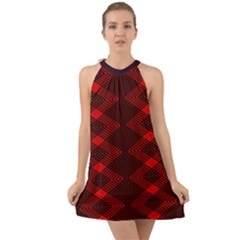 Pattern Rot Schwarz Halter Tie Back Chiffon Dress by dedoma