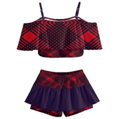 Pattern Rot Schwarz Kids  Off Shoulder Skirt Bikini by dedoma