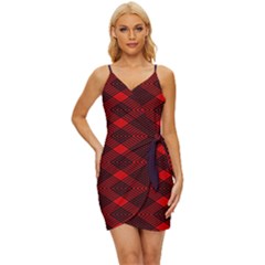 Pattern Rot Schwarz Wrap Tie Front Dress by dedoma