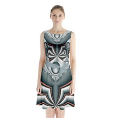 Fractal Grau Sleeveless Waist Tie Chiffon Dress by dedoma