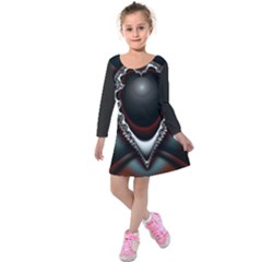 Fractal Eye Kids  Long Sleeve Velvet Dress by dedoma