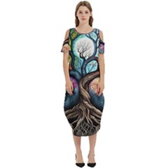 Tree Colourful Cold Shoulder Loose Fit Dress With Pockets by Ndabl3x