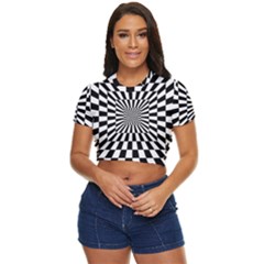 Optical Illusion Chessboard Tunnel Side Button Cropped T-shirt by Ndabl3x