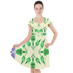 Thistle Flower Purple Thorny Flora Cap Sleeve Midi Dress With Pockets by Bajindul