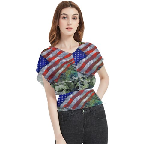 Usa United States Of America Images Independence Day Butterfly Chiffon Blouse by Ket1n9