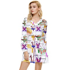 Mathematics Formula Physics School Tiered Long Sleeve Mini Dress by Bedest