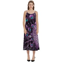 Purple Peacock Casual Spaghetti Strap Midi Dress by Bedest