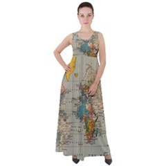 Vintage World Map Empire Waist Velour Maxi Dress by Loisa77