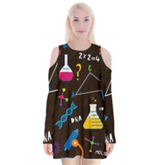 Science Lesson Flat Vector Seamless Pattern Velvet Long Sleeve Shoulder Cutout Dress by Loisa77