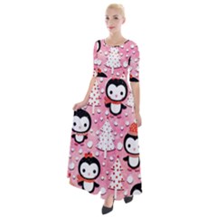 Cute Penguin Pattern Half Sleeves Maxi Dress by Loisa77