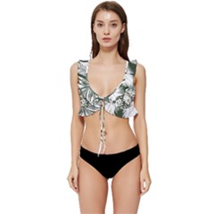 Abstract Art Tropical Leaves Low Cut Ruffle Edge Bikini Top by Valentinaart