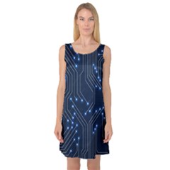 Seamless Pattern Of Glowing Circuit Board Neon Technology Sleeveless Satin Nightdress by Loisa77