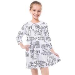 Blackboard Algorithms Black And White Pattern Kids  Quarter Sleeve Shirt Dress by dflcprintsclothing