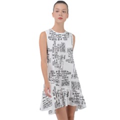 Blackboard Algorithms Black And White Pattern Frill Swing Dress by dflcprintsclothing