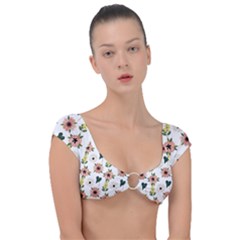 Flower White Pattern Floral Cap Sleeve Ring Bikini Top by anzea