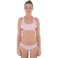 Cute Cat Cartoon Doodle Seamless Pink Pattern Cross Back Hipster Bikini Set by Grandong