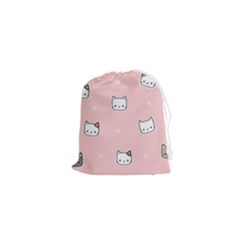 Cute Cat Cartoon Doodle Seamless Pink Pattern Drawstring Pouch (xs) by Grandong