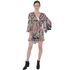 Grateful Dead Artsy V-neck Flare Sleeve Mini Dress by Bedest