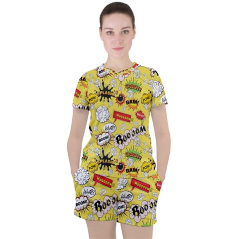 Cartoon Comics Pattern Women s T-shirt And Shorts Set by Loisa77