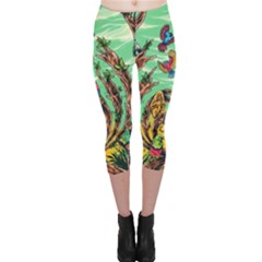 Monkey Tiger Bird Parrot Forest Jungle Style Capri Leggings  by Grandong