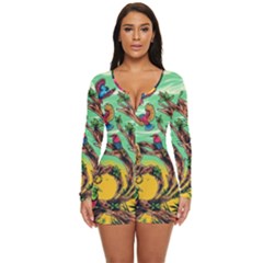 Monkey Tiger Bird Parrot Forest Jungle Style Long Sleeve Boyleg Swimsuit by Grandong