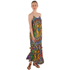 Dead Dancing Bears Grateful Dead Pattern Cami Maxi Ruffle Chiffon Dress by Grandong