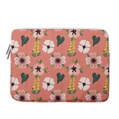 Flower Pink Brown Pattern Floral 14  Vertical Laptop Sleeve Case With Pocket by anzea