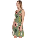 Flower Green Pink Pattern Floral Knee Length Skater Dress With Pockets View2