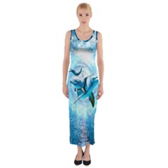 Dolphin Blue Fantasy Fitted Maxi Dress by Loisa77