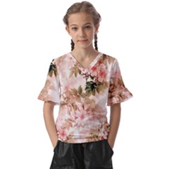 Flower Plant Vintage Retro Kids  V-neck Horn Sleeve Blouse by Ravend