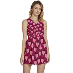 Pattern Pink Abstract Heart Sleeveless High Waist Mini Dress by Loisa77