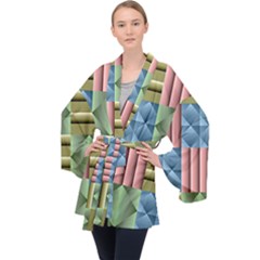 Patchwork Tile Pattern Mosaic Long Sleeve Velvet Kimono  by Loisa77