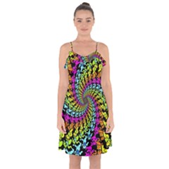 3d Grateful Dead 90 s Neon Dancing Bears Ruffle Detail Chiffon Dress by Perong